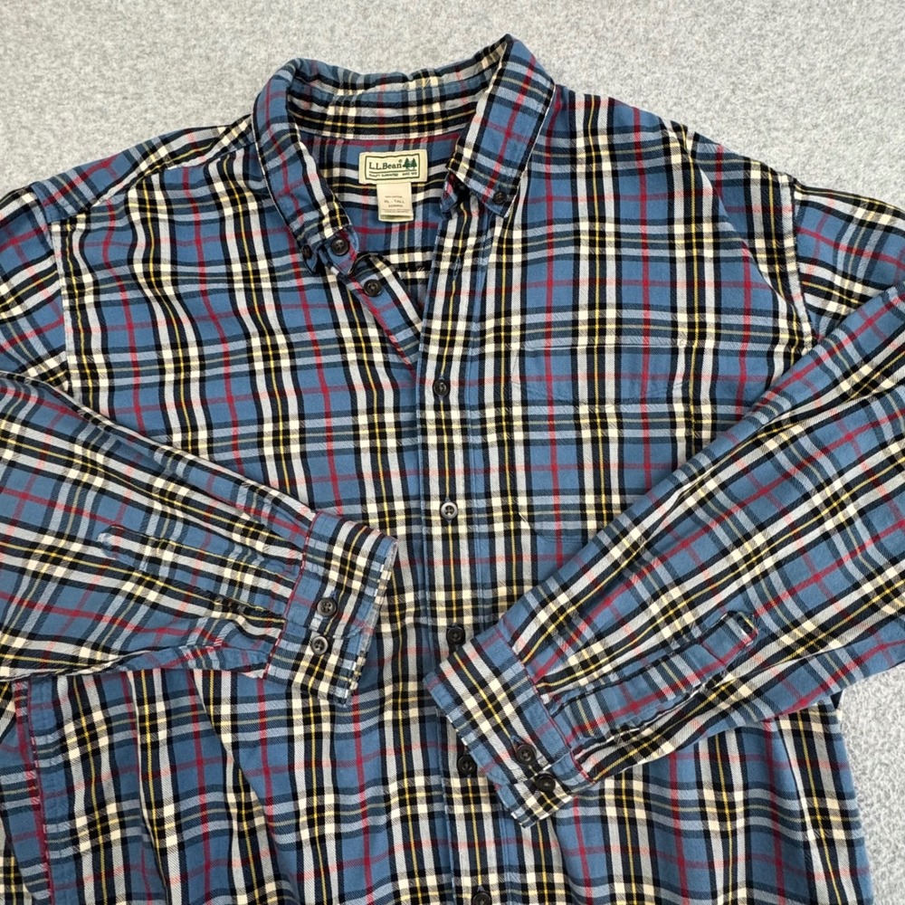 LL Bean Vintage Y2K Plaid Flannel Shirt Mens XL Tall Blue Red Cotton 228066
